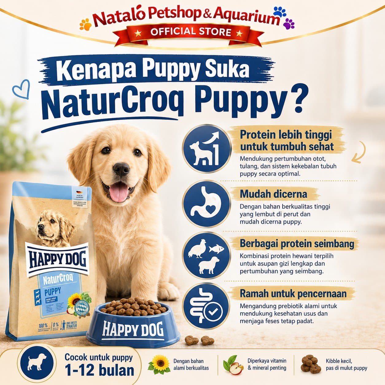 Happy Dog NaturCroq Puppy 1KG Medium Large Breed Dog Food - Makanan Anak Anjing Ras Besar Premium 1 KG - gambar 2