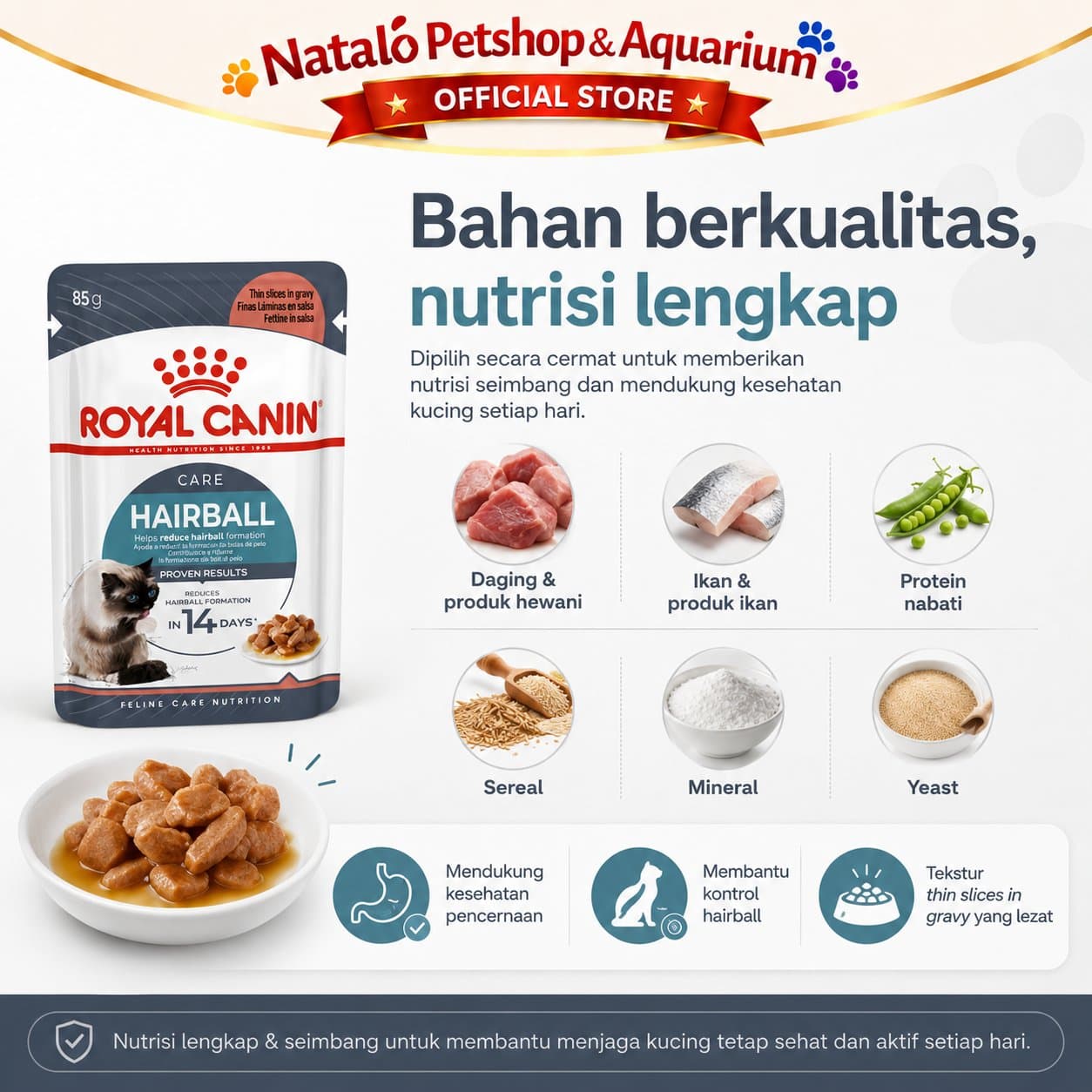 Royal Canin Hairball Care Pouch Cat Wet Food 85GR - Makanan Basah Saset Kucing untuk Hair Ball 85 GR - gambar 3