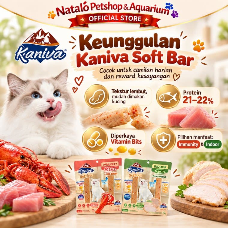 Kaniva Soft Bar 15gr x 2 Snack Kucing Premium Cat Treat Tuna Lobster Chicken Turkey Immunity Indoor Vitamin Protein - gambar 2