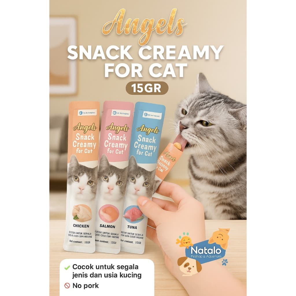 Angels Snack Kucing Liquid Creamy 15 GR - Kitten Adult Cat Snack Lie Bao bio meo treats 15Gr - gambar 1