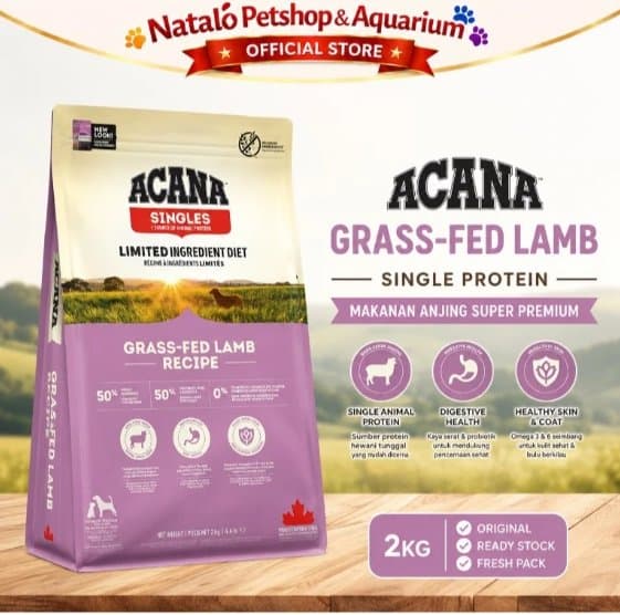 Acana Lamb Grass-Fed 2KG Super Premium Dry Dog Food Grain Free - Makanan Anjing Dewasa Kering Tinggi Nutrisi Single Animal Protein Healthy Digestion & Immune System 2 KG - gambar 1