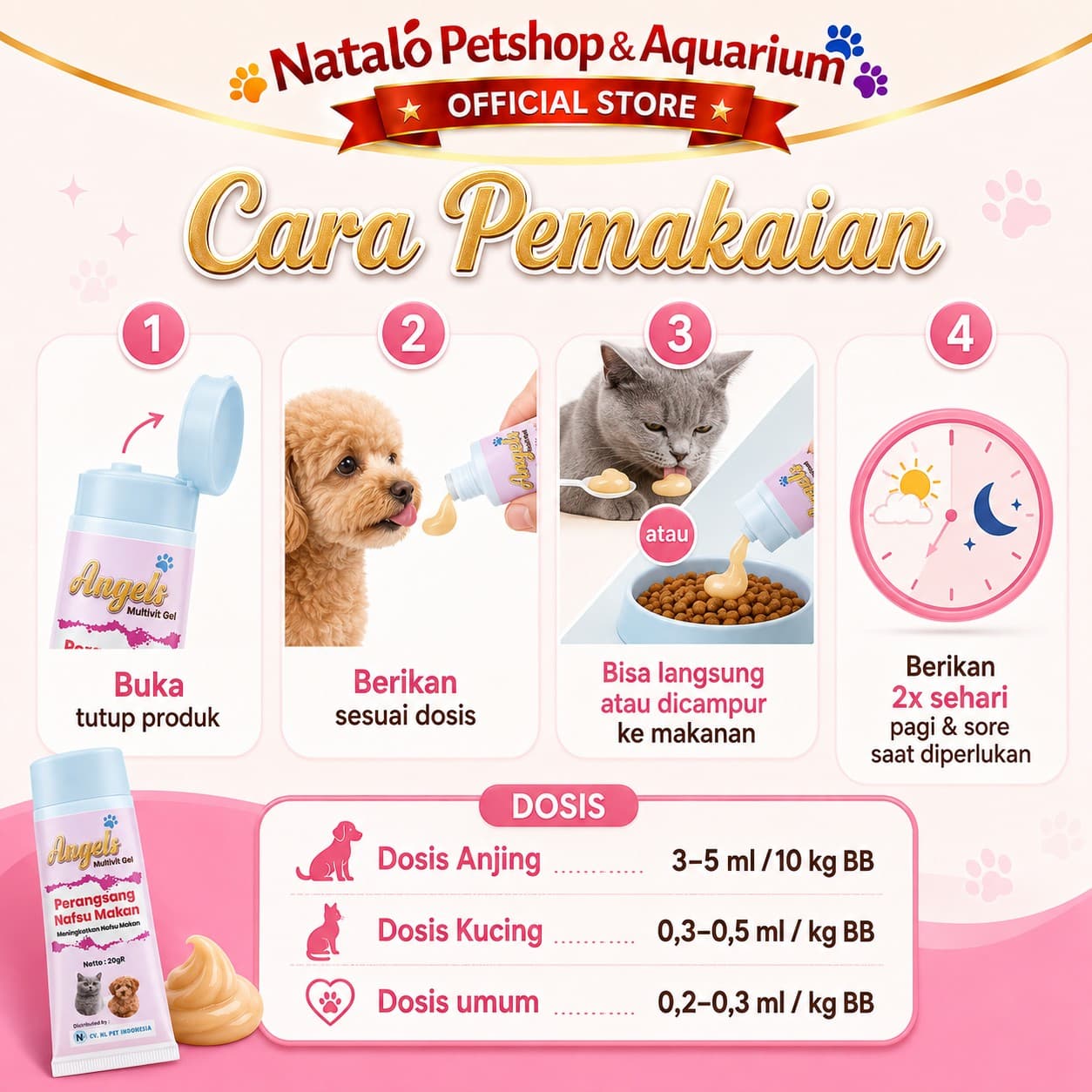 Angels Mulitivitamin Gel 20GR - Penambah Nafsu Makan - Penggemuk Badan / Perangsang Nafsu Makan Hewan Kucing Anjing Kelinci / Vitamin Odol Nutri Gel / Plus Vita / Baik untuk Kulit dan Bulu - gambar 3