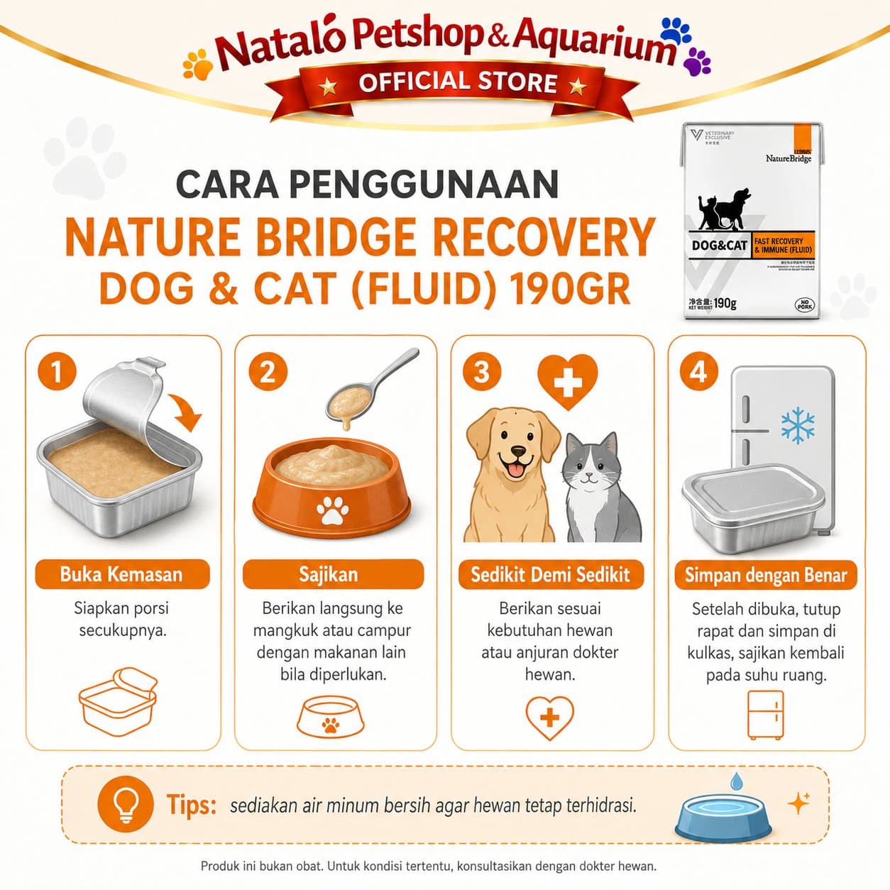 Nature Bridge Fast Recovery & Immune (Fluid) Complete Food for Dog & Cat Wet Food 190GR - Makanan Basah Anjing dan Kucing Cairan untuk Bantu Masa Pemulihan Pasca Penyembuhan dan Daya Tahan Tubuh 190 GR - gambar 3