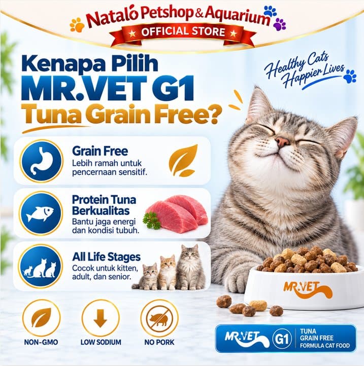 Mr. Vet G1 Tuna Grain Free 1KG All Life Stages Holistic Dry Cat Food - Makanan Kucing Kering MR.Vet Segala Usia 1 KG - gambar 2