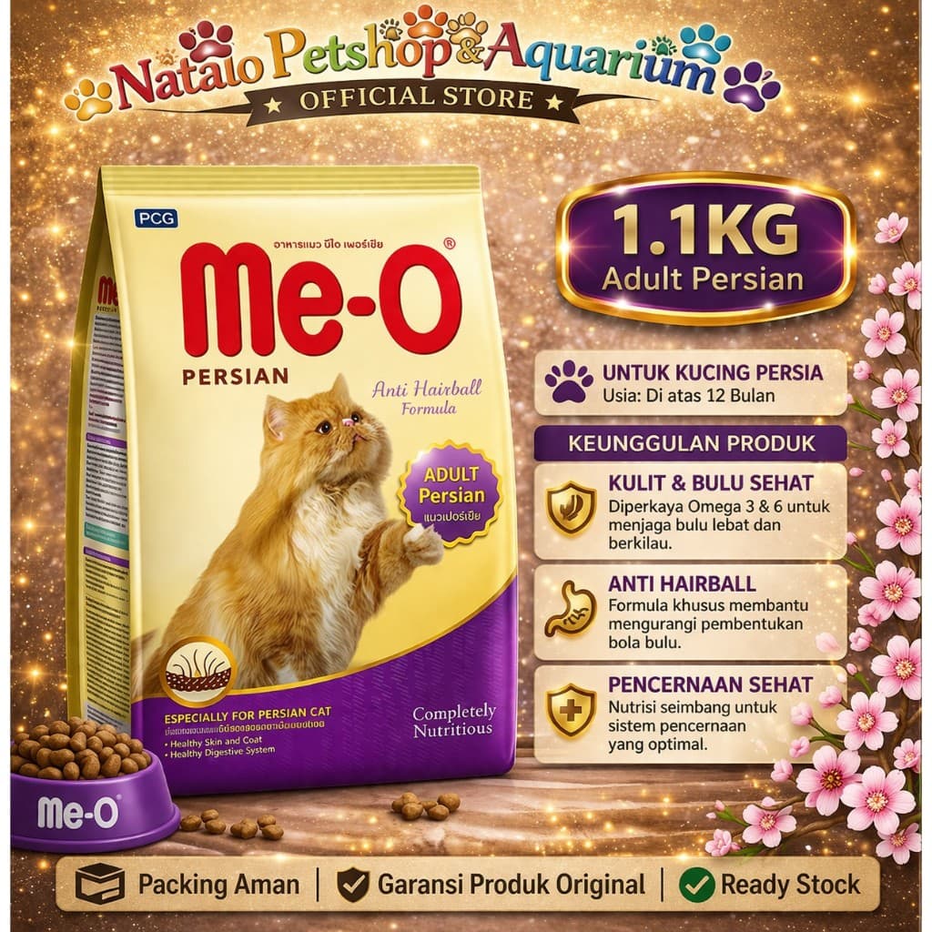 Me-O Adult Persian Anti Hairball 1.1KG - Makanan Kering Kucing Persia Dewasa Meo 1.1 KG - gambar 1