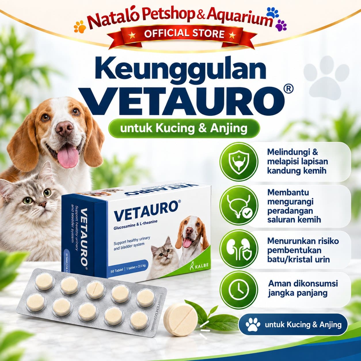 VETAURO dari Kalbe - Suplemen untuk Mengobati dan Mengurangi Infeksi Saluran Kencing Kemih Kucing dan Anjing FLUTD FUS - gambar 2