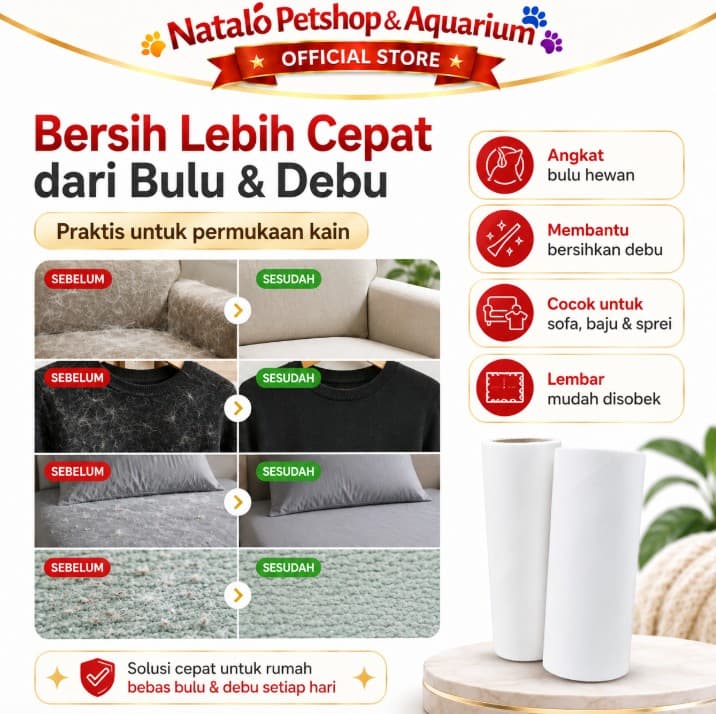 REFILL Lint Roller 1 stick isi 60 lembar / ply  / Hair Stick / Pembersih Bulu Hewan Kucing Anjing Fur Rambut pada Sofa Baju - gambar 2