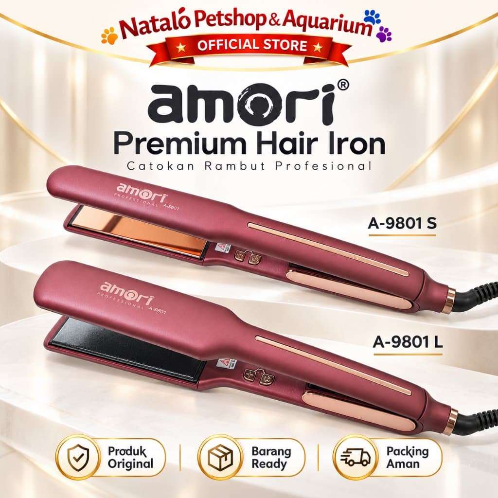 AMORI A9801S A9801L Catokan Pelurus Rambut Profesional 75W Premium Hair Iron Plat Slim & Lebar - gambar 1