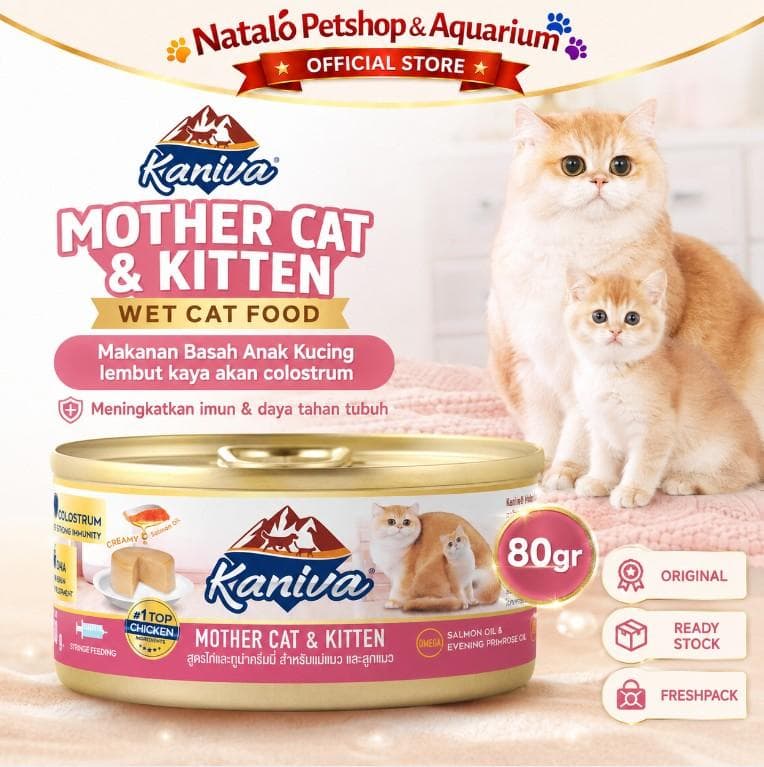 Kaniva Mother Cat & Kitten Wet Food 80GR - Soft Formula Mousse Makanan Basah Kaleng untuk Ibu dan Anak Kucing Halus rasa Chicken Ayam 80 GR - gambar 1