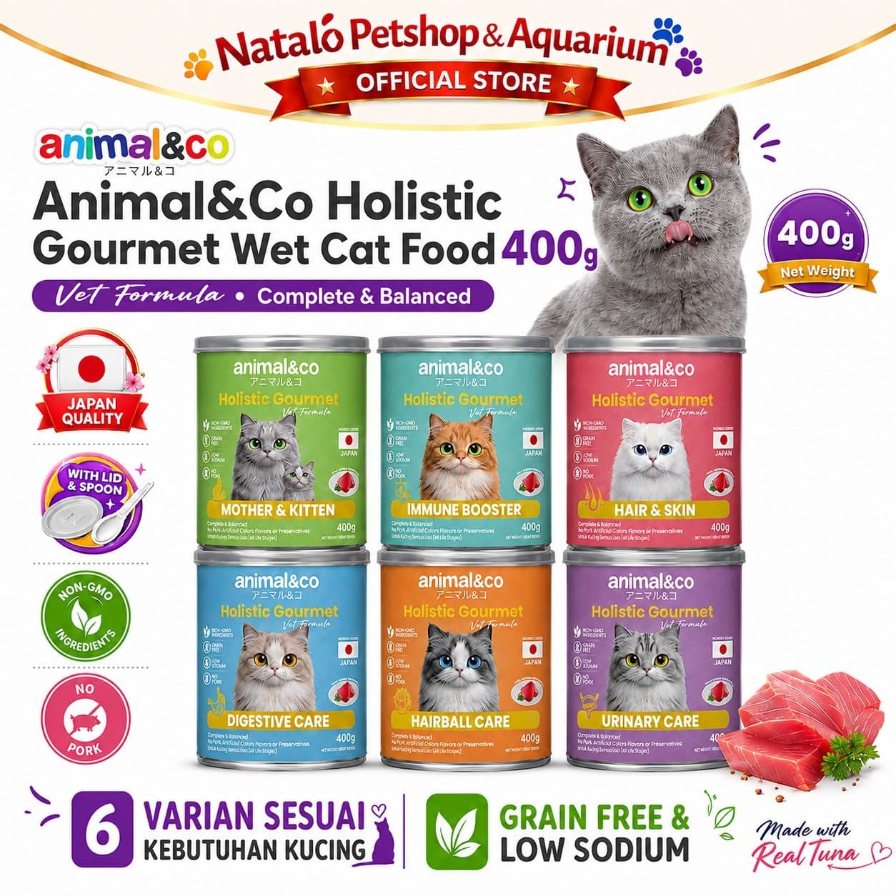 Animal&Co Functional Holistic Gourmet Vet Formula Grain Free 400GR All Life Stages - Makanan Kaleng Kucing Semua Umur 400 GR - gambar 1