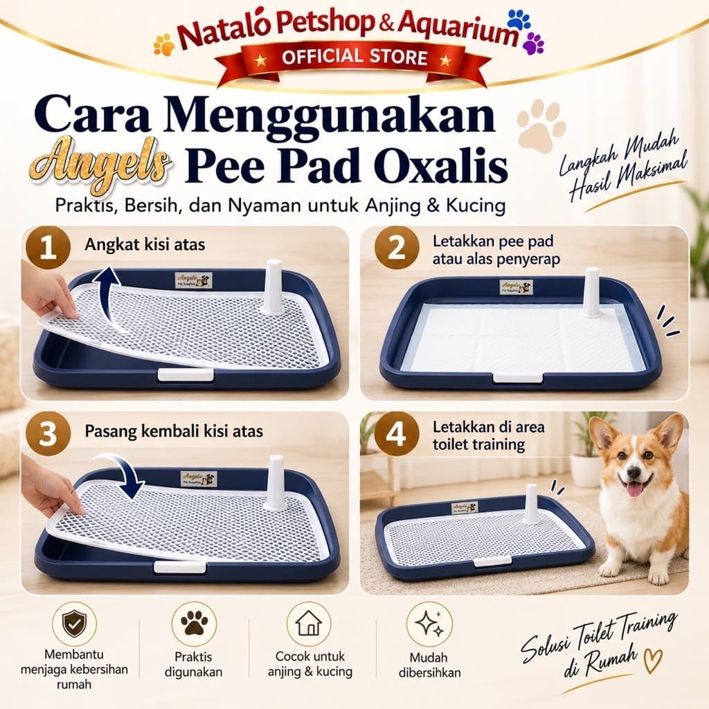Angels PEE PAD OXALIS - Tempat Pipis Anjing Dog Puppy Training 65x50cm dengan Corong Mudah Dibersihkan & Kaki Tetap Kering - gambar 3