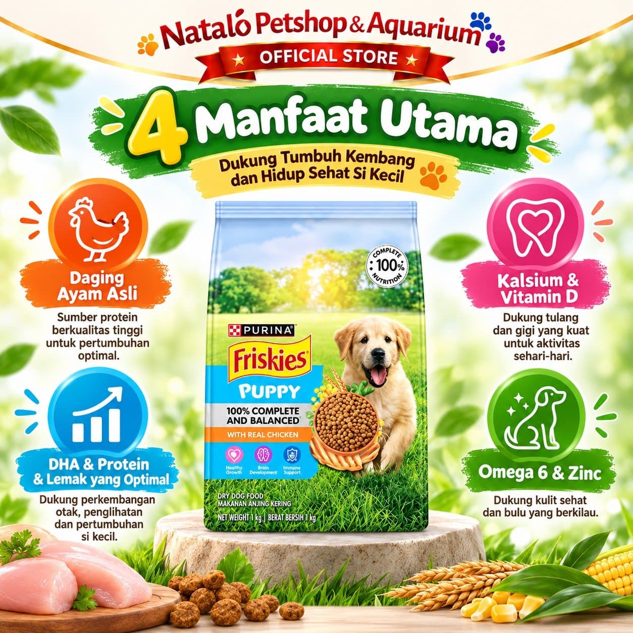 Friskies Puppy Dry Dog Food with Real Chicken 1KG - Makanan Kering Anak Anjing Purina Rasa Ayam 1 KG - gambar 2