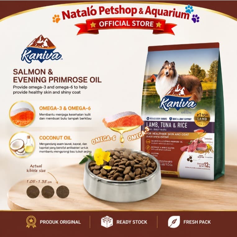 Kaniva Dog Lamb Tuna & Rice 12KG Dry Food - Skin Coat All Life Stages - Premium Makanan Anjing Kering rasa Domba Segala Usia - gambar 2