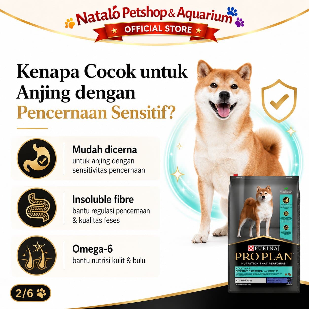Pro Plan Dog Sensitive Digestion 12KG ( Lamb ) All Size - Makanan Anjing ProPlan Pencernaan Sensitif rasa Domba - gambar 2