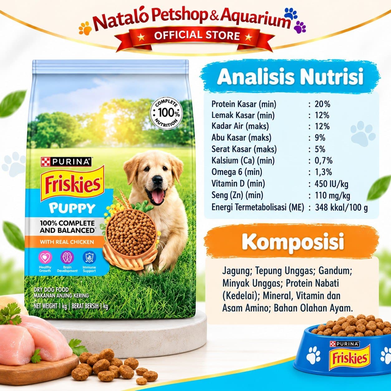 Friskies Puppy Dry Dog Food with Real Chicken 1KG - Makanan Kering Anak Anjing Purina Rasa Ayam 1 KG - gambar 4