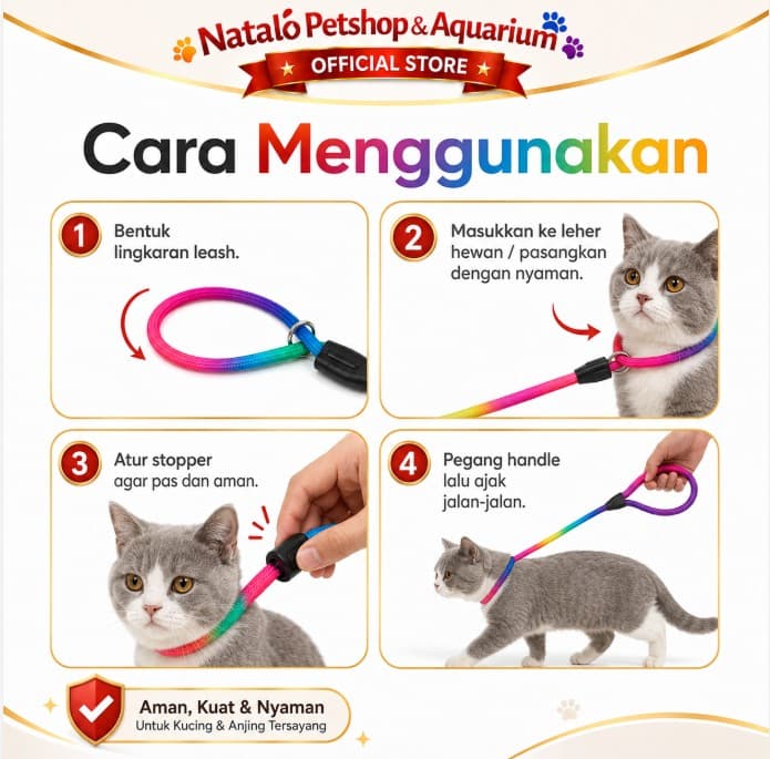 Harness Rainbow ikat Leher/Tali tuntun Kucing/Anjing/Kelinci Tebal Berkualitas - gambar 3