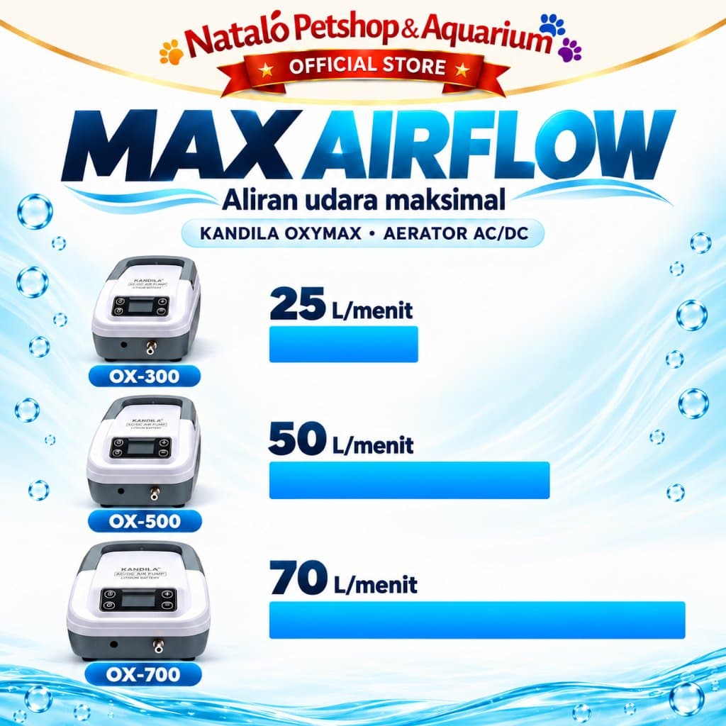 KANDILA OXYMAX OX-300 OX-500 OX-700 Aerator AC DC Pompa Udara Aquarium Kolam Ikan Baterai Lithium - gambar 6