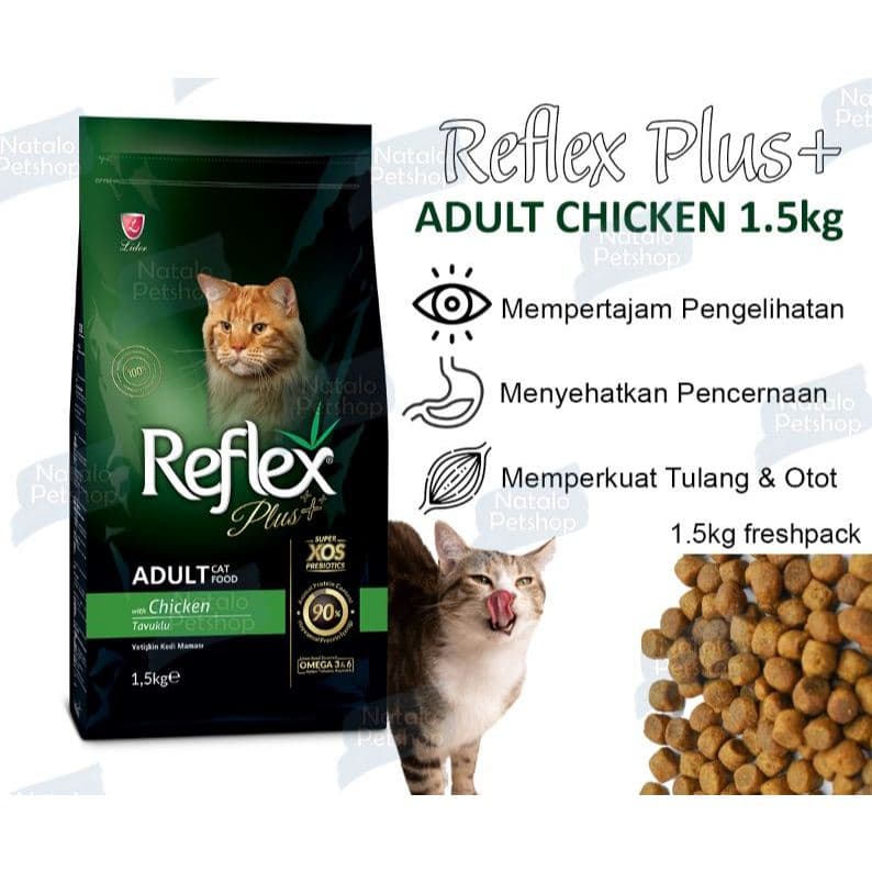 Reflex Plus Adult Cat Chicken 1.5KG - Makanan Kucing Kering Dewasa / Super Premium Cat Food / Pelet rasa Ayam / Imun Sehat / Baik untuk Pencernaan - gambar 7