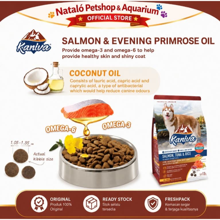 Kaniva Dog Salmon Tuna & Rice 3KG Dry Food - Skin Coat All Life Stages - Premium Makanan Anjing Kering - Segala Usia Anak Dewasa Medium Large Breed Puppy Adult 3 KG - gambar 3