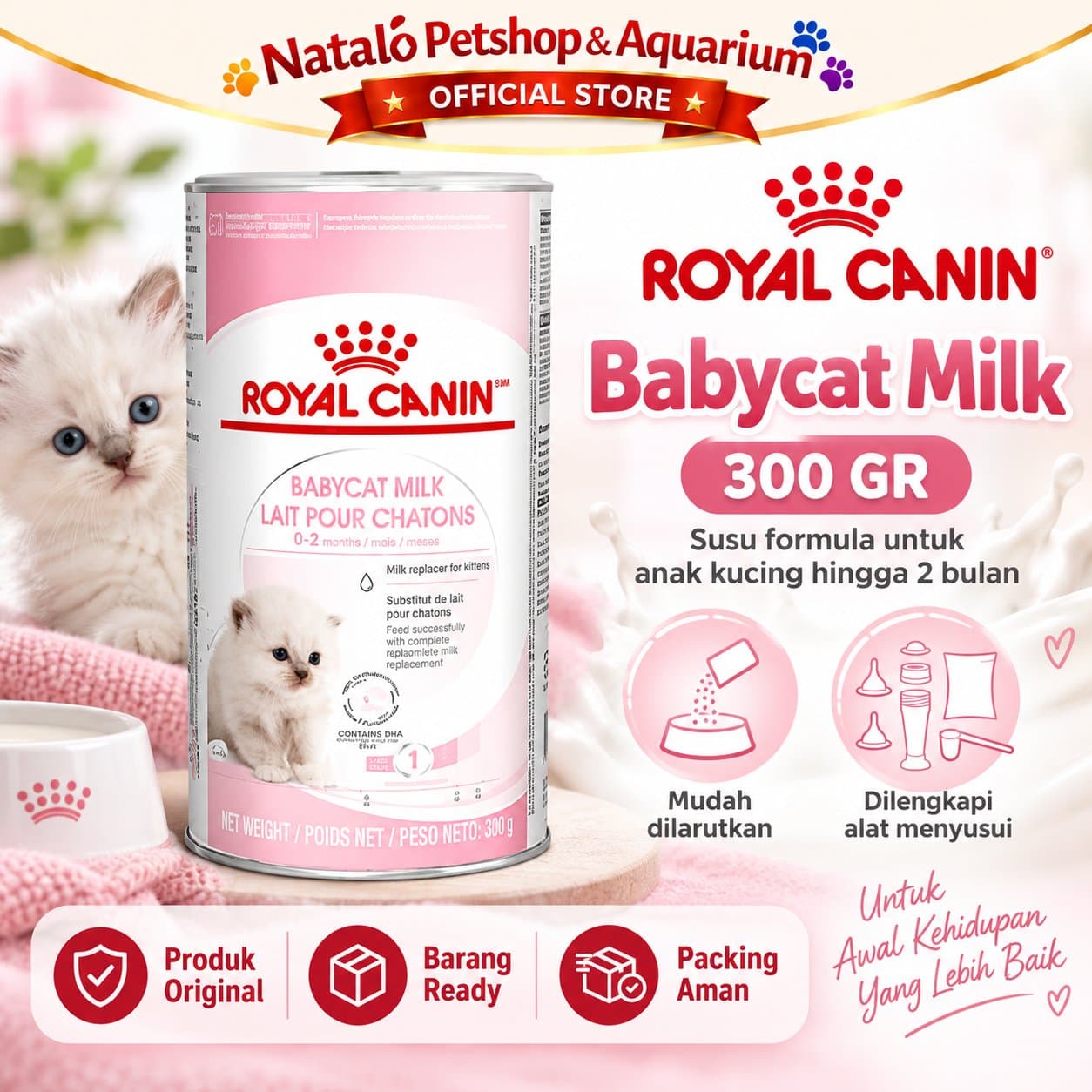 Royal Canin Babycat Milk 300GR Include Dot Susu - Susu Anak dan Ibu Kucing Menyusui - Baby Cat 300 GR - gambar 1