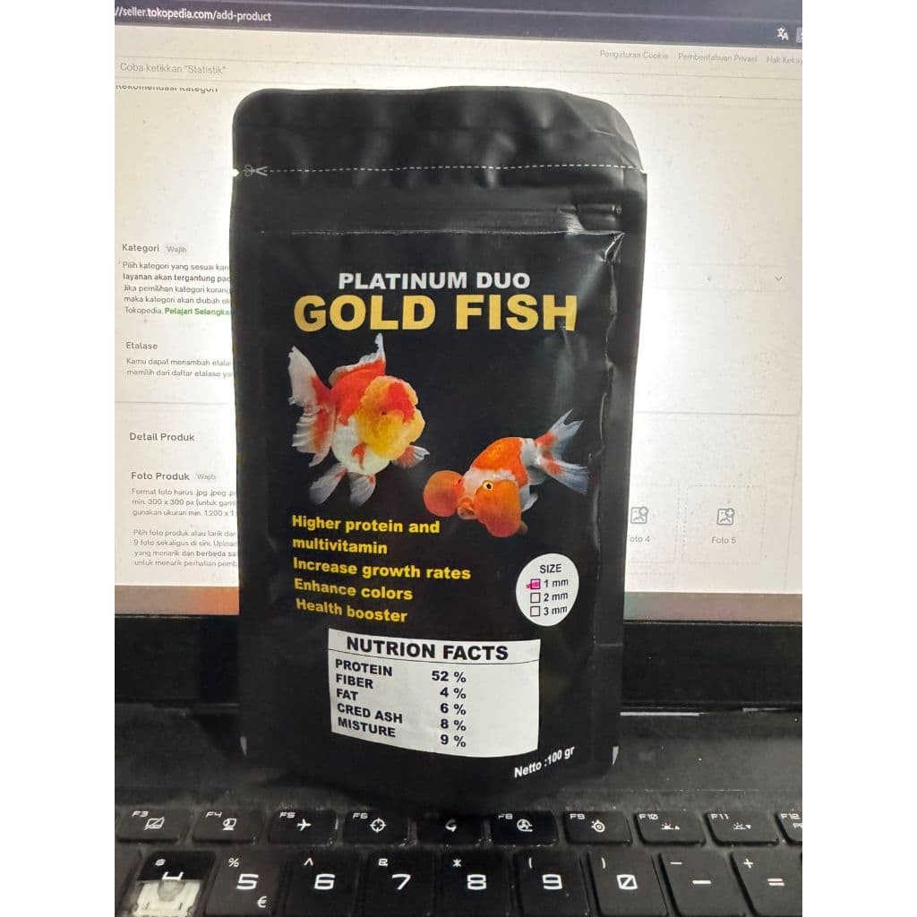 Platinum Duo Gold Fish - Makanan Ikan Hias Koki Koi Tinggi Protein 100Gr - gambar 1
