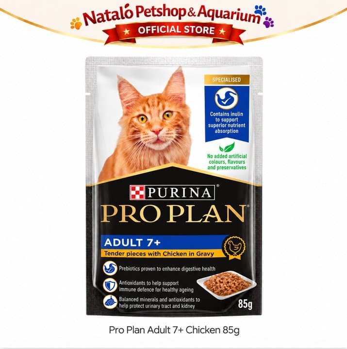 PRO PLAN Adult 7+ Chicken in Gravy Pouch 85GR Wet Cat Food - Makanan Basah Saset Kucing Dewasa Senior rasa Ayam 85 GR - gambar 6