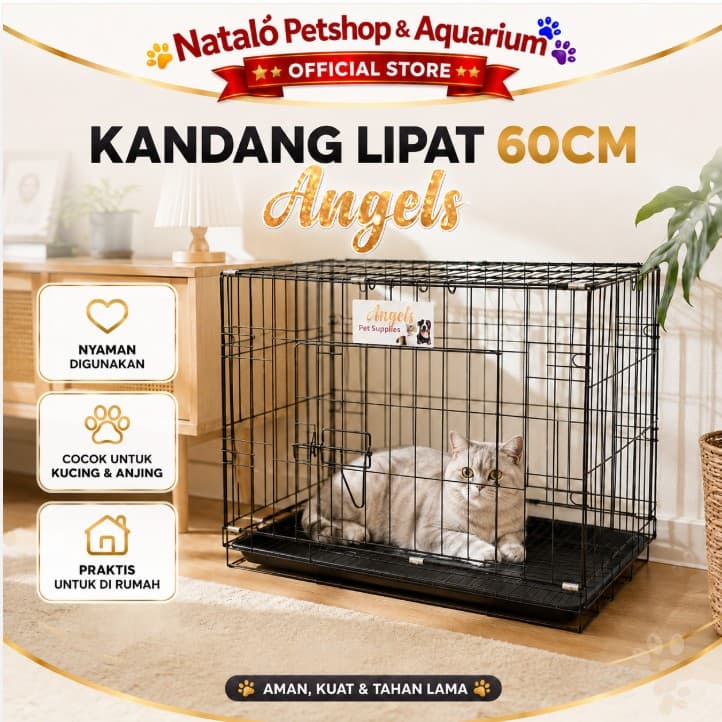 Kandang 60 / M - Merk Angels - Kandang Besi Hewan Lipat Anjing Kucing Kelinci Ukuran 61x50x42cm 60CM Medium - gambar 5