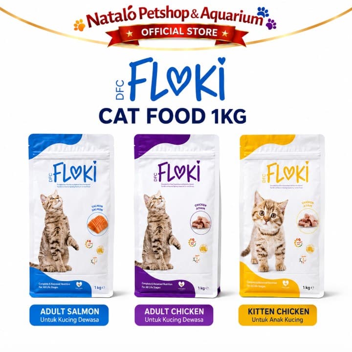 Floki Cat Food 1KG Adult Salmon Chicken / Kitten Dry Premium Makanan Kering Kucing Dewasa Semua Ras All Breed Kitten rasa Ayam Ikan Anak 1 KG - gambar 6