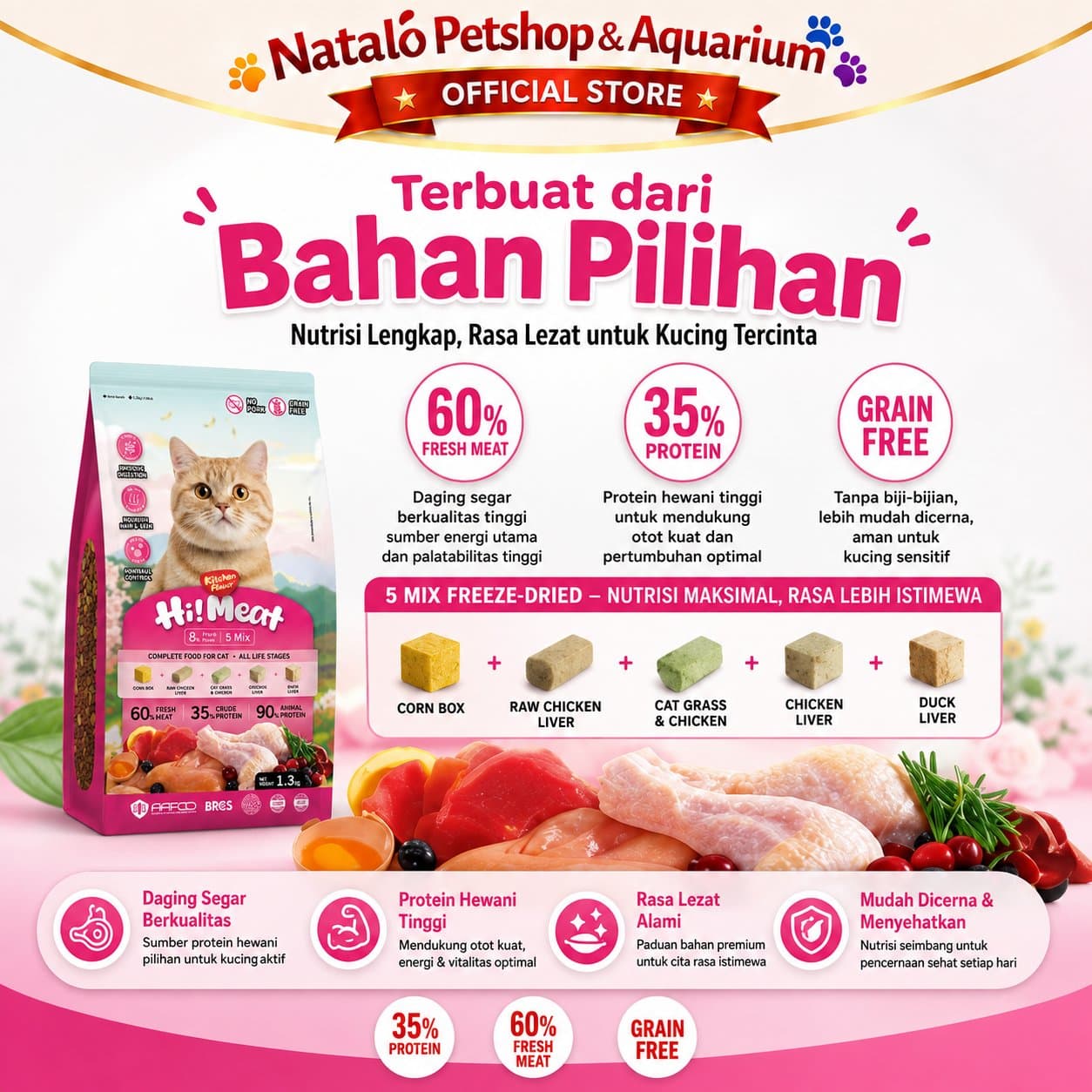 Kitchen Flavor Hi!Meat Complete Cat Food for All Life Stages 1.3KG No Pork - Makanan Kucing Semua Umur Hi Meat / Hi-Meat / Hi! Meat / Himeat 1.3 KG - gambar 4