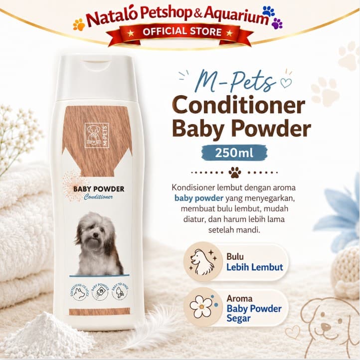 M-Pets CONDITIONER Baby Powder 250ML Gentle All Skin Type Anjing Puppy. - gambar 1