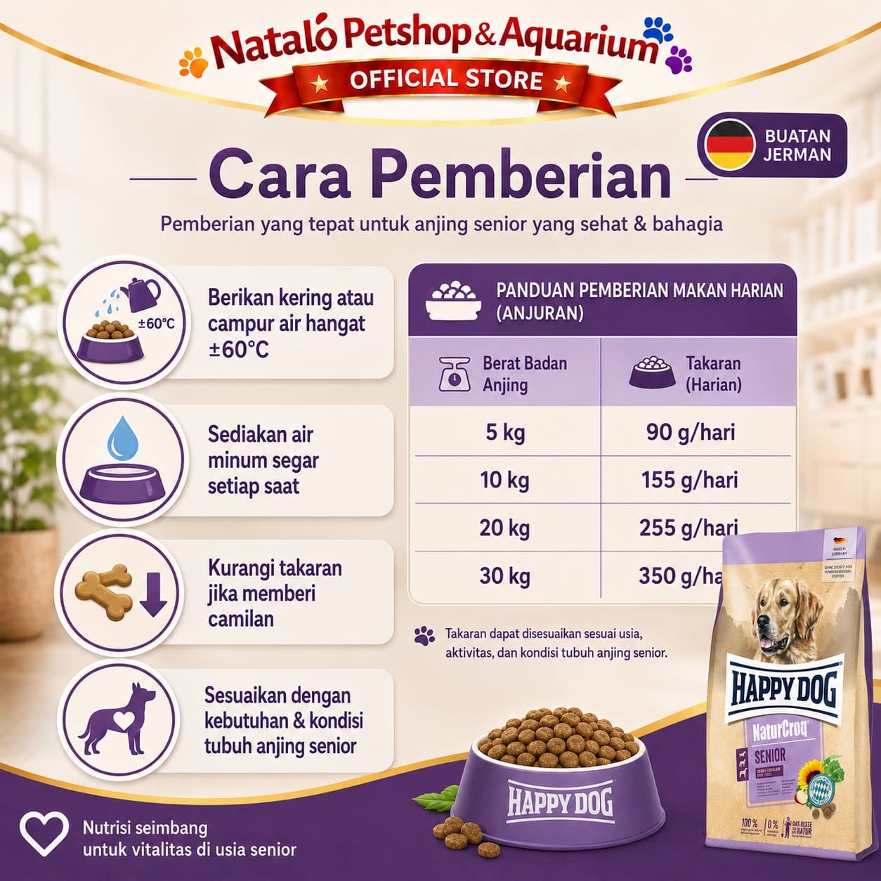 Happy Dog NaturCroq Senior 15KG Medium Large Breed Dog Food - Makanan Anjing Tua / Berumur Ras Besar 15 KG - gambar 3