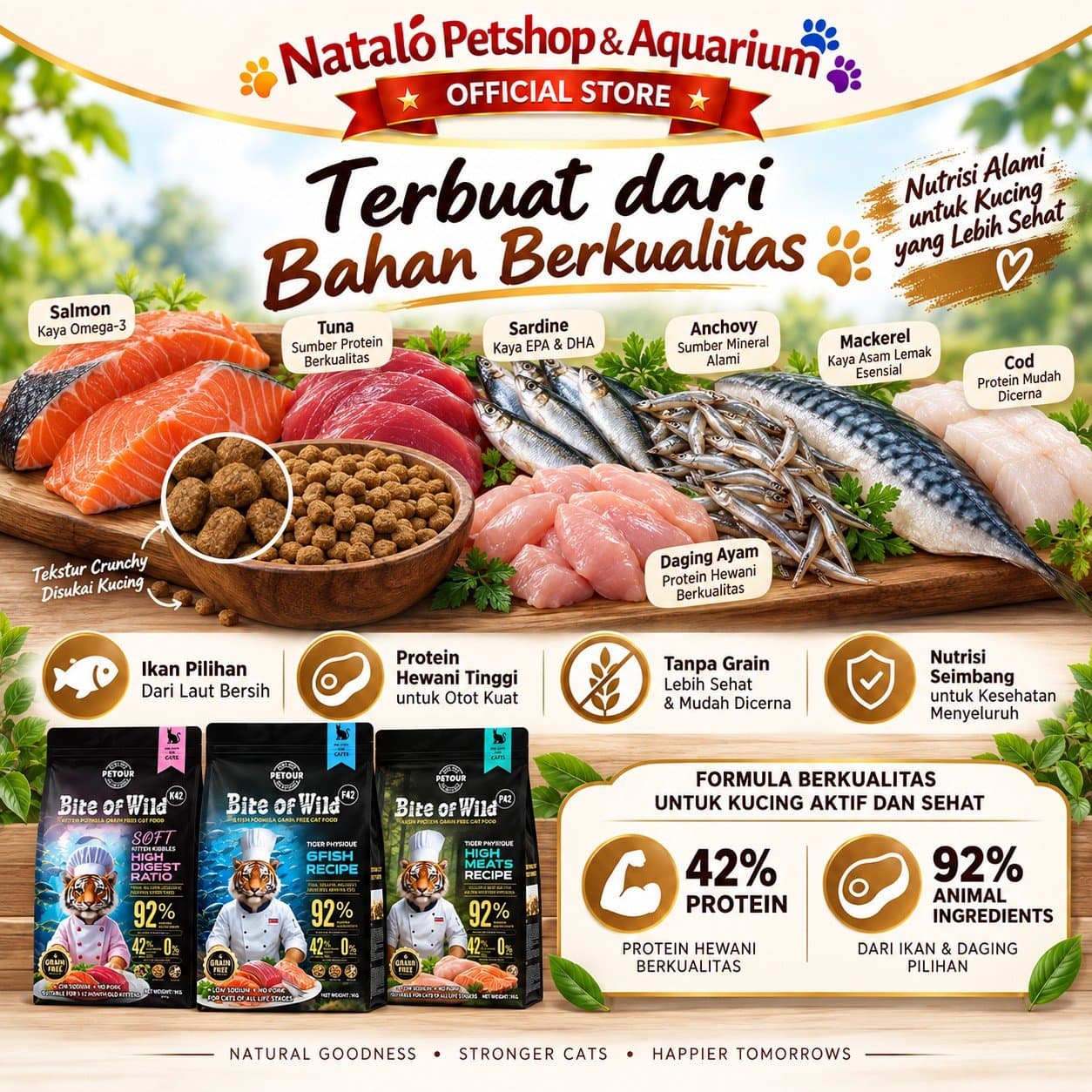 Bite of Wild Grain Free K42 Soft Kitten Kibbles High Digest / F42 6 Fishes Recipe / P42 High Meat Recipe All Life Stages Dry Cat Food 1KG - Makanan Kucing Semua Tahap Usia / Umur 1 KG Tinggi Protein - gambar 4