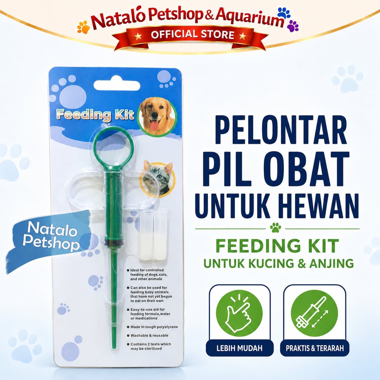 Pelontar Pil / Feeding Kit / Kucing dan Anjing / Suntik Makanan / Obat Hewan Peliharaan Medication for Pet - gambar 2