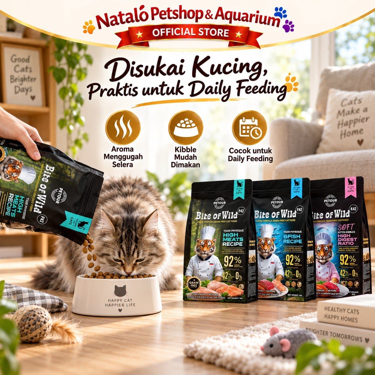 Bite of Wild Grain Free K42 Soft Kitten Kibbles High Digest / F42 6 Fishes Recipe / P42 High Meat Recipe All Life Stages Dry Cat Food 1KG - Makanan Kucing Semua Tahap Usia / Umur 1 KG Tinggi Protein - gambar 5