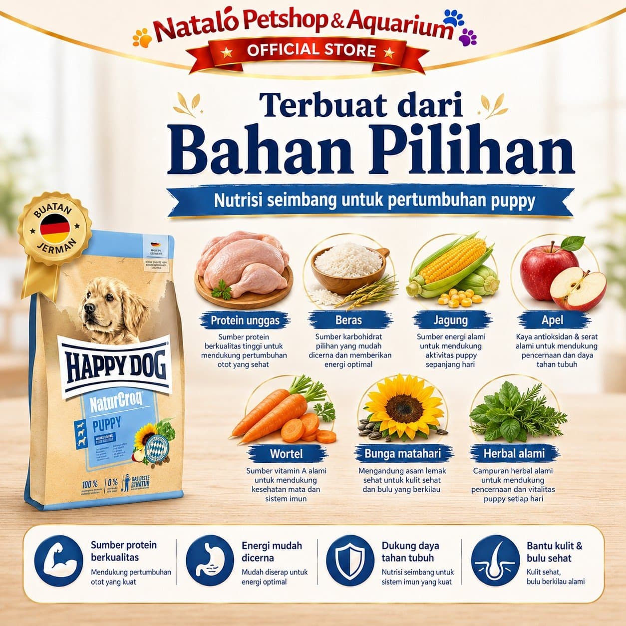 Happy Dog NaturCroq Puppy 1KG Medium Large Breed Dog Food - Makanan Anak Anjing Ras Besar Premium 1 KG - gambar 4