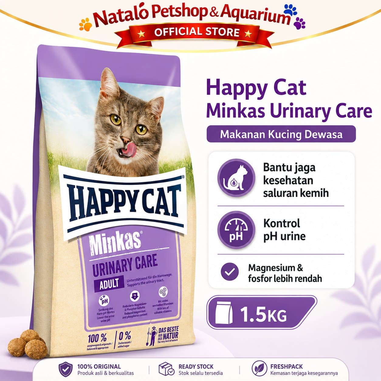 Happy Cat Minkas Urinary Care 1.5 KG - Makanan Kering Kucing Dewasa untuk Pencegahan FLUTD 1.5KG - gambar 1