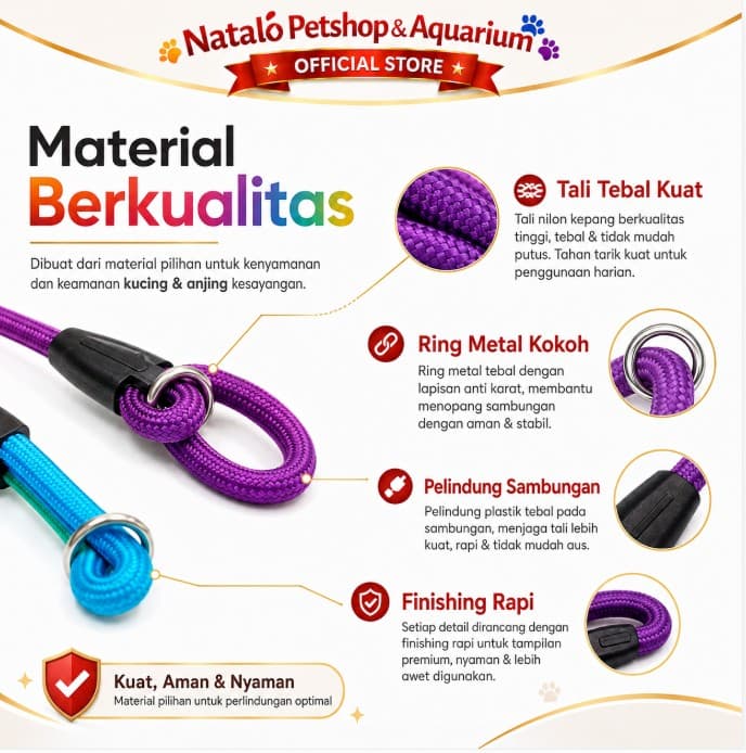 Harness Rainbow ikat Leher/Tali tuntun Kucing/Anjing/Kelinci Tebal Berkualitas - gambar 4