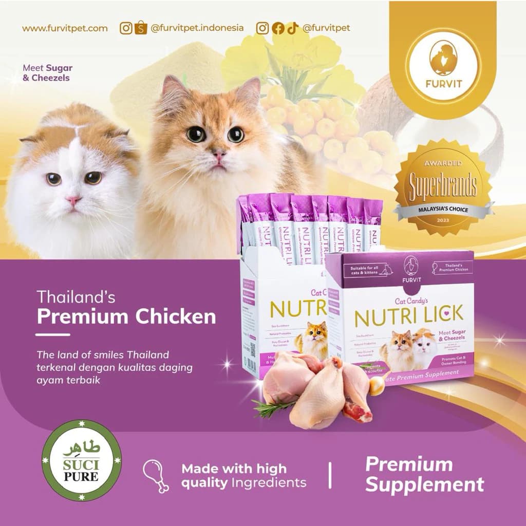 Nutri Lick’s Cat Candy Chicken Premium Supplement - Nutri Licks Vitamin Kucing Creamy 1BOX isi 20x5Gr - gambar 1