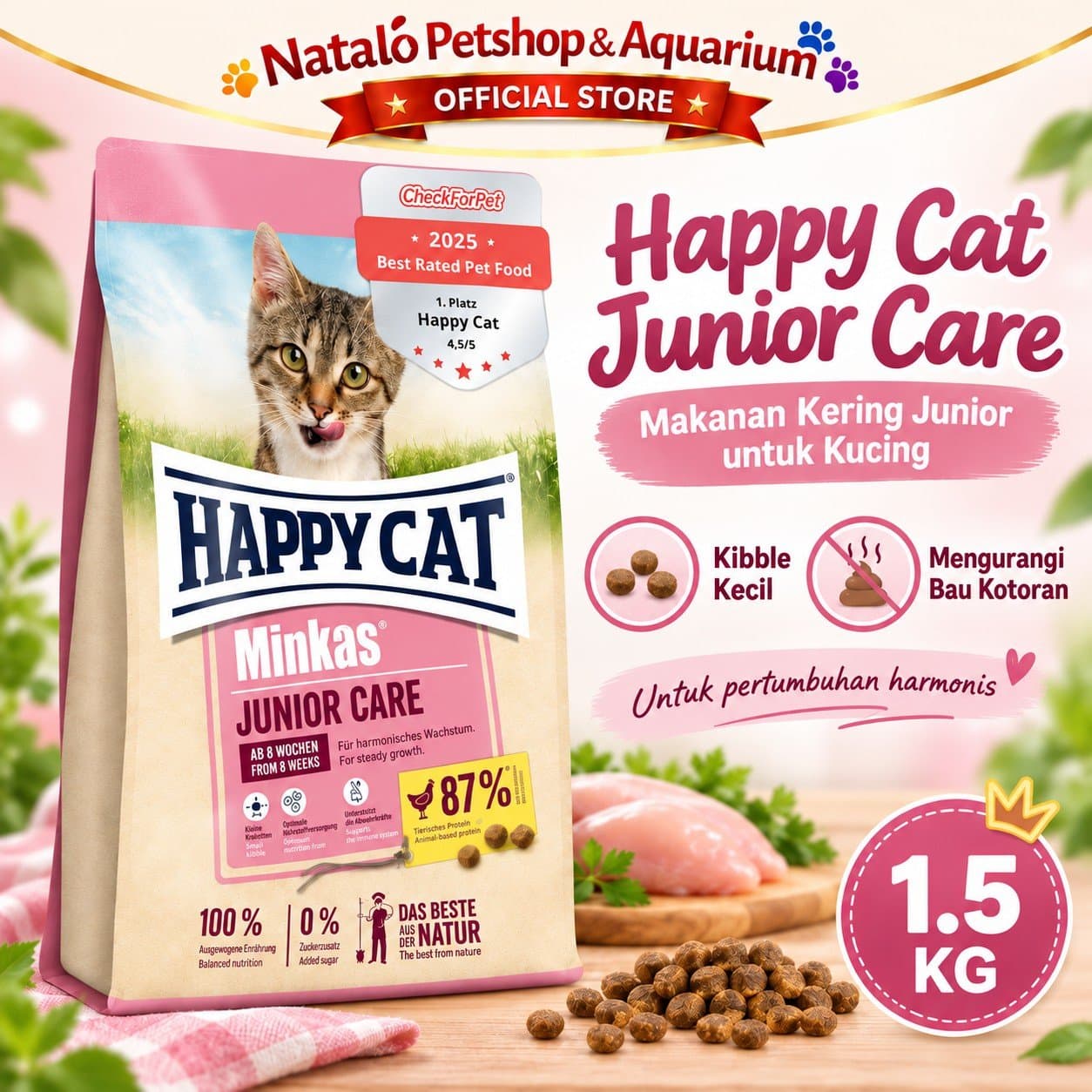 Happy Cat Minkas Junior Care 1.5KG - Kitten Dry Cat Food - Makanan Anak Kucing Premium 1.5 KG