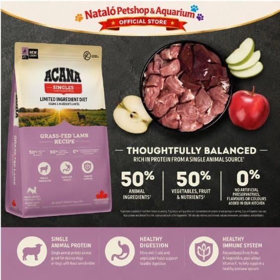 Acana Lamb Grass-Fed 2KG Super Premium Dry Dog Food Grain Free - Makanan Anjing Dewasa Kering Tinggi Nutrisi Single Animal Protein Healthy Digestion & Immune System 2 KG - gambar 4
