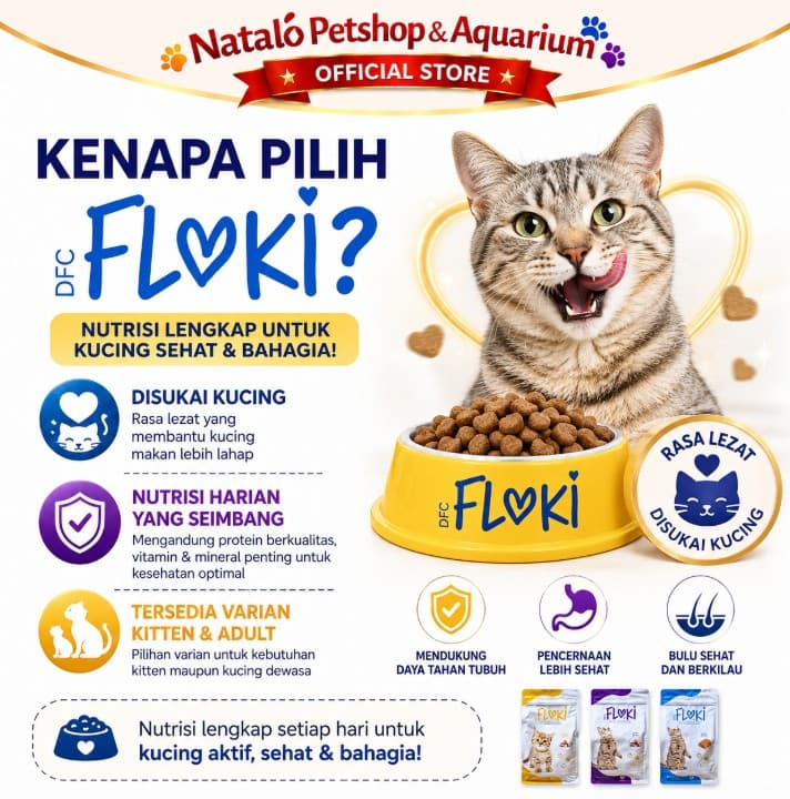 Floki Cat Food 1KG Adult Salmon Chicken / Kitten Dry Premium Makanan Kering Kucing Dewasa Semua Ras All Breed Kitten rasa Ayam Ikan Anak 1 KG - gambar 2
