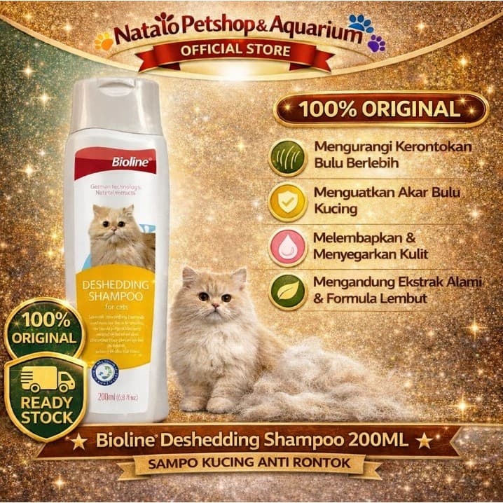 Bioline Deshedding Shampoo 200ML for Cat - Sampo / Sabun Kucing Anti Rontok Bersih Wangi - gambar 1