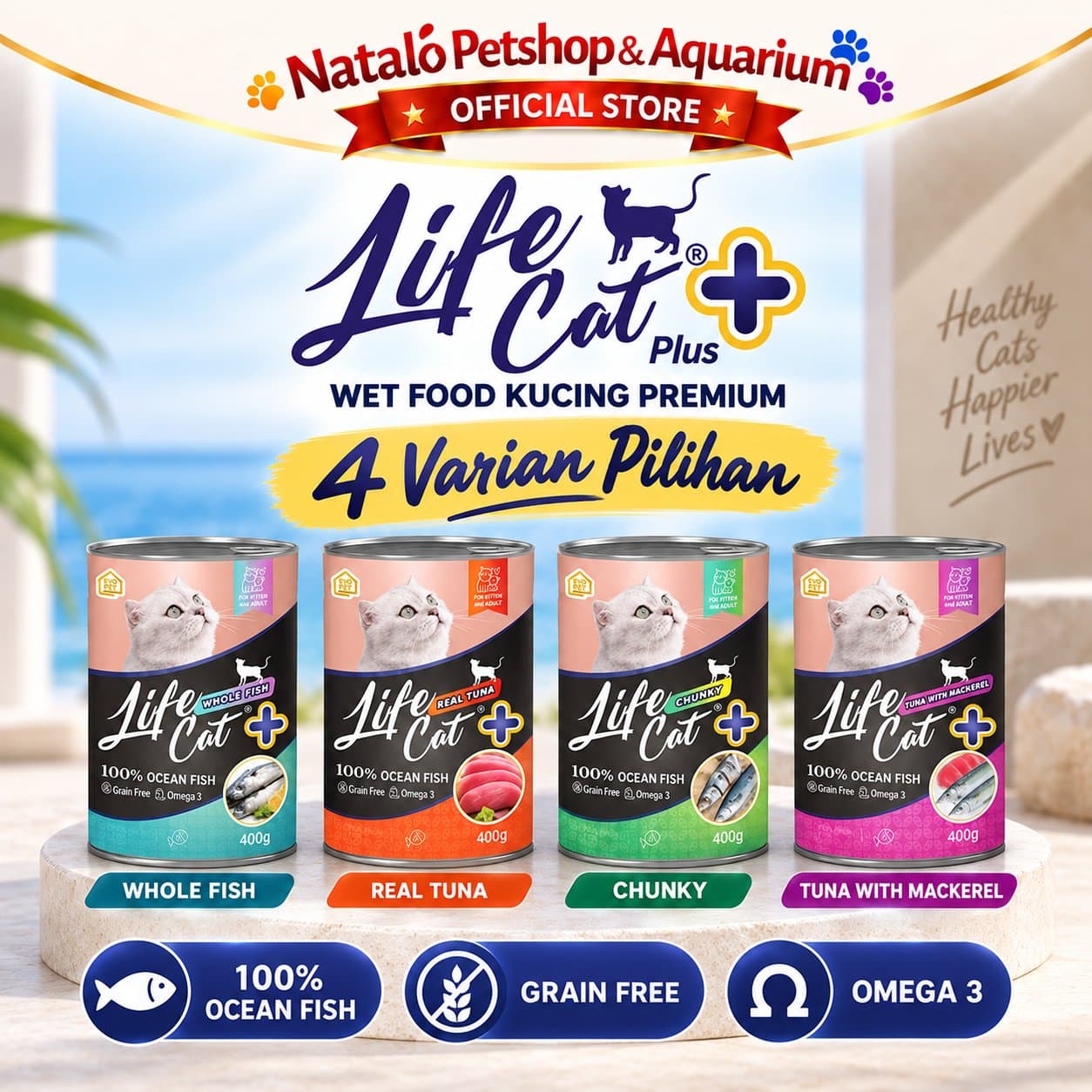Life Cat Plus + 1 DUS (24pcs x 400gr) Wet Cat Food for Kitten & Adult - Makanan Basah Kaleng Lifecat Kucing Semua Tahap Usia / Umur - gambar 4