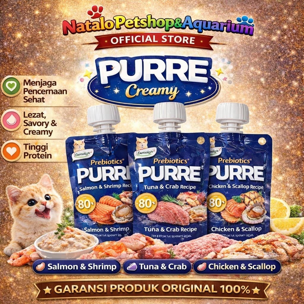 Purre Creamy Prebiotics Cat Snack by Dentalight 55GR - Creamy Drink Cemilan Jajanan Kucing Topping Topper 55 GR Jilat Berdiri Lickable