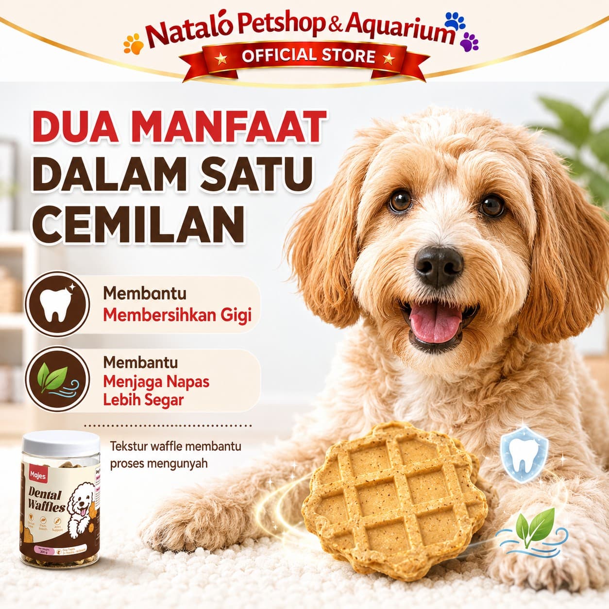 Majes Dental Waffles 200GR for Puppy and Adult Dog - Dental Biscuit - Snack Karang Gigi untuk Anak dan Anjing Dewasa 200 GR - gambar 2