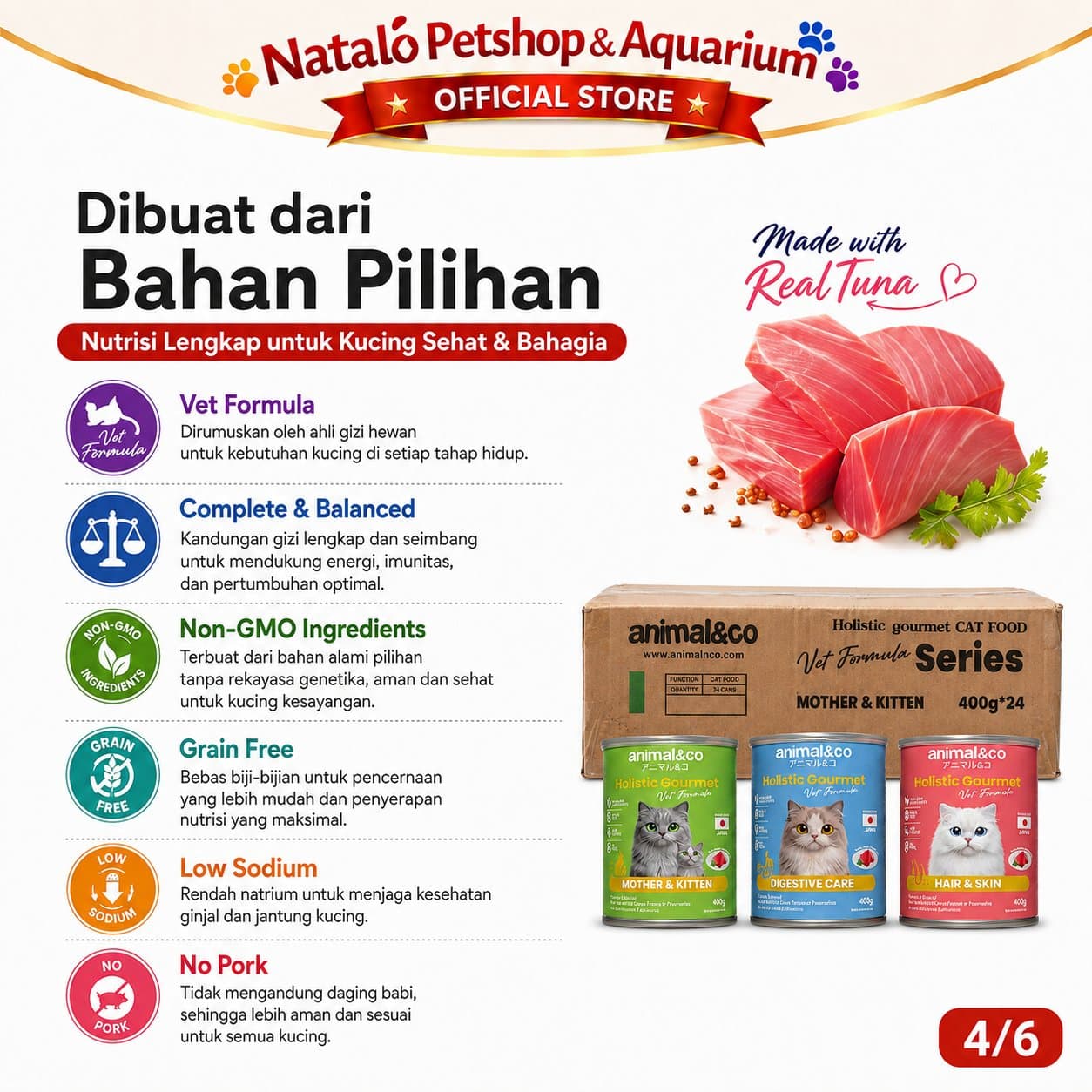 Animal&Co Functional Holistic Gourmet Vet Formula Grain Free 1 DUS (24pcs x 400gr) All Life Stages - Makanan Kaleng Kucing Semua Umur - gambar 4