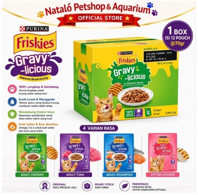 Friskies Pouch per BOX isi 12 pcs x 70GR Gravylicious - gambar 1