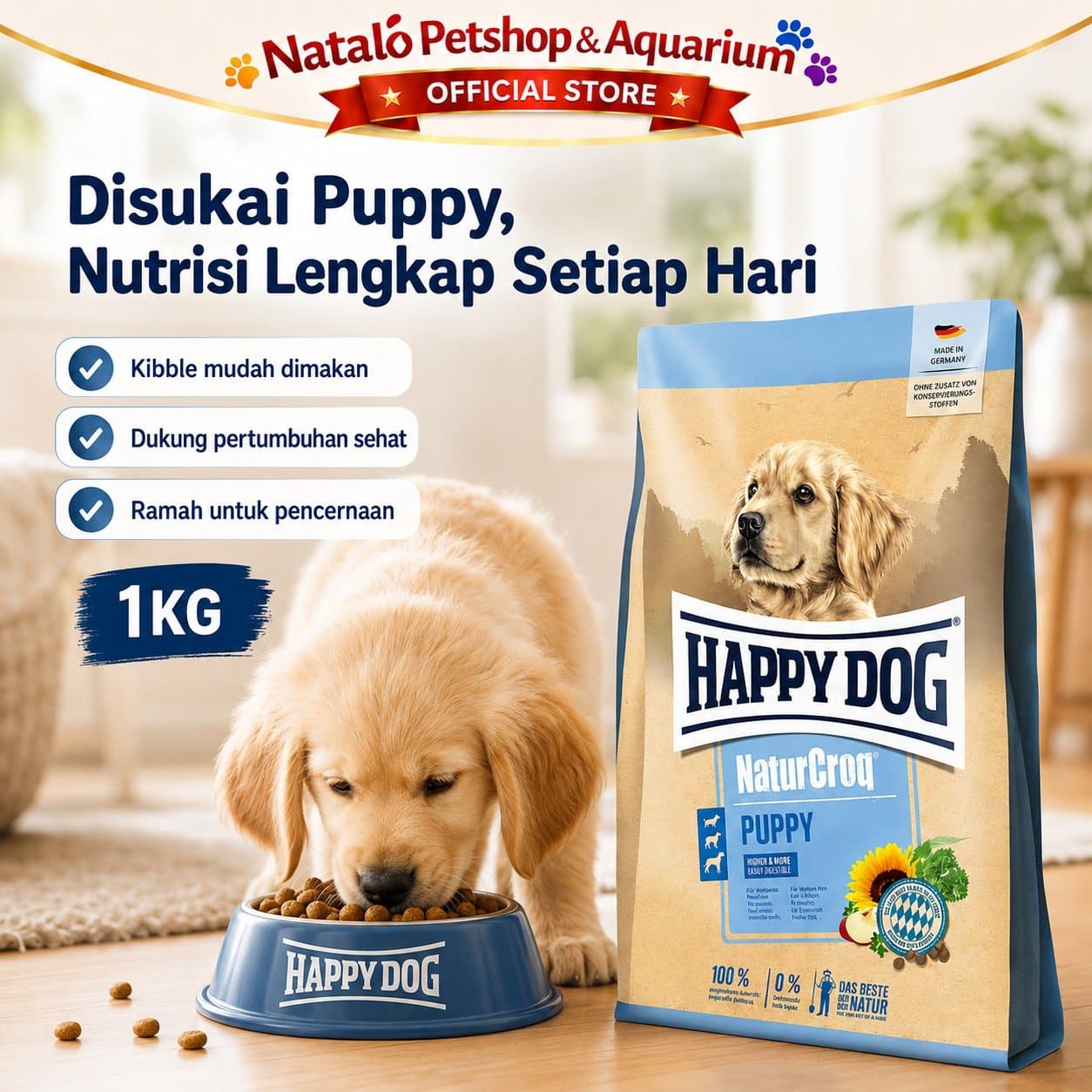 Happy Dog NaturCroq Puppy 1KG Medium Large Breed Dog Food - Makanan Anak Anjing Ras Besar Premium 1 KG - gambar 5