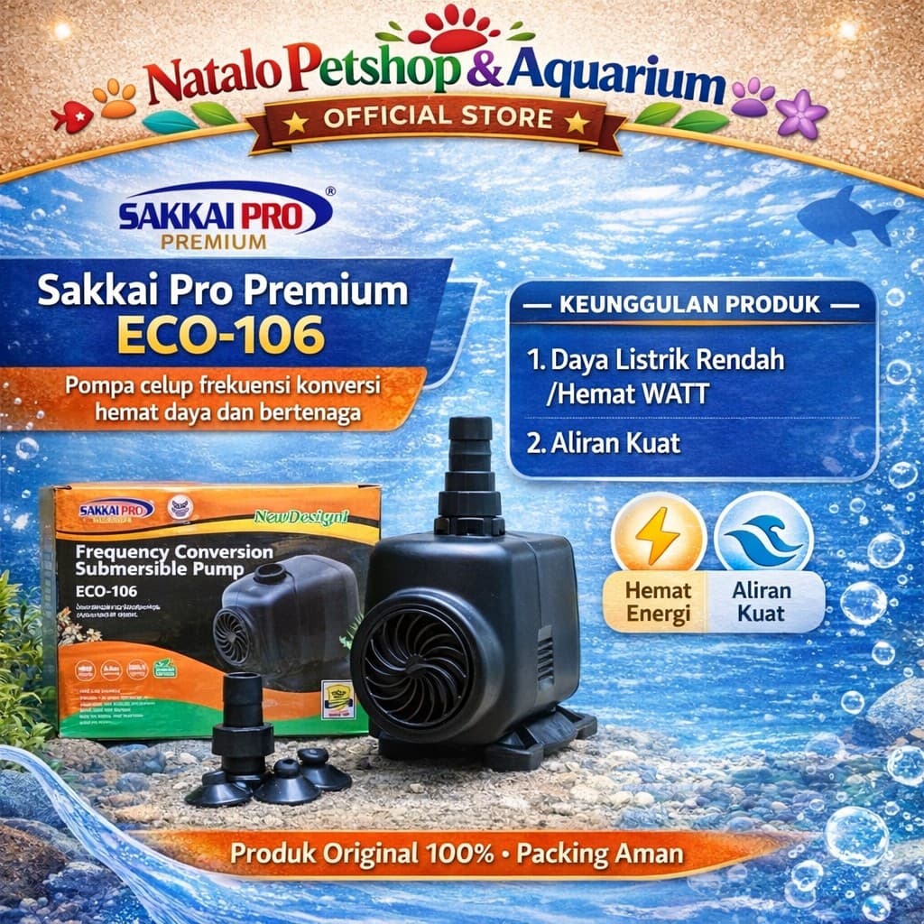 Sakkai Pro Premium ECO 106 - Submersible Pump ECO-106 Pompa Kolam Aquarium Kolam Hemat WATT - gambar 1