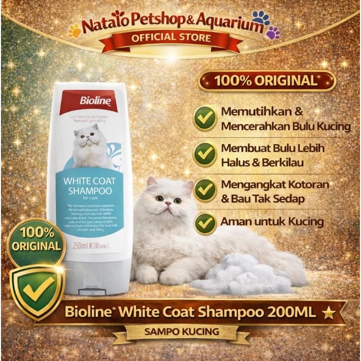 Bioline White Coat Shampoo 200ML for Cat - Sampo / Sabun Kucing Bulu Putih Bersih Wangi - gambar 1